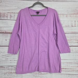 Talbots Lilac V-Neck Sweater L Lightweight Soft Cotton Top Cozy Casual Office